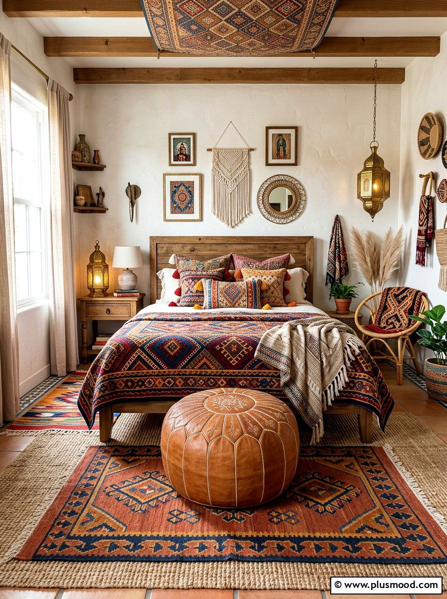 Moroccan pouf bedroom - 25 boho summer bedroom ideas