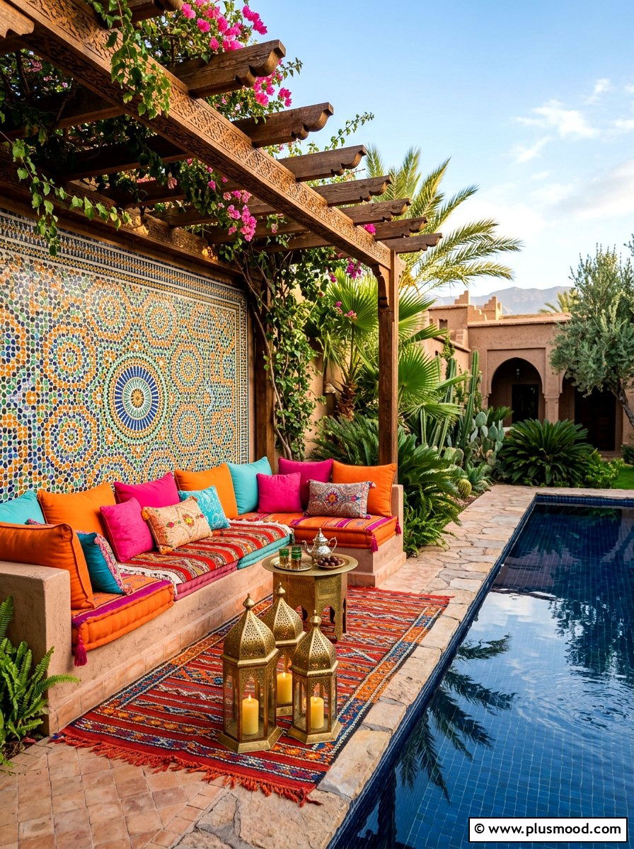 Moroccan style poolside nook - 25 summer cozy poolside nook ideas