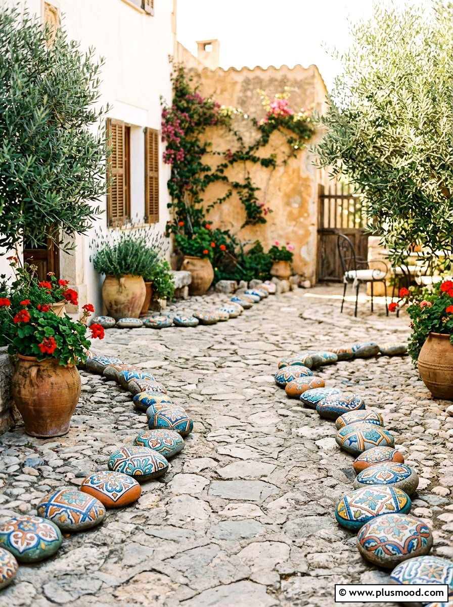 Mosaic Effect Painted Rock - 25 painted rock ideas for pathway markers