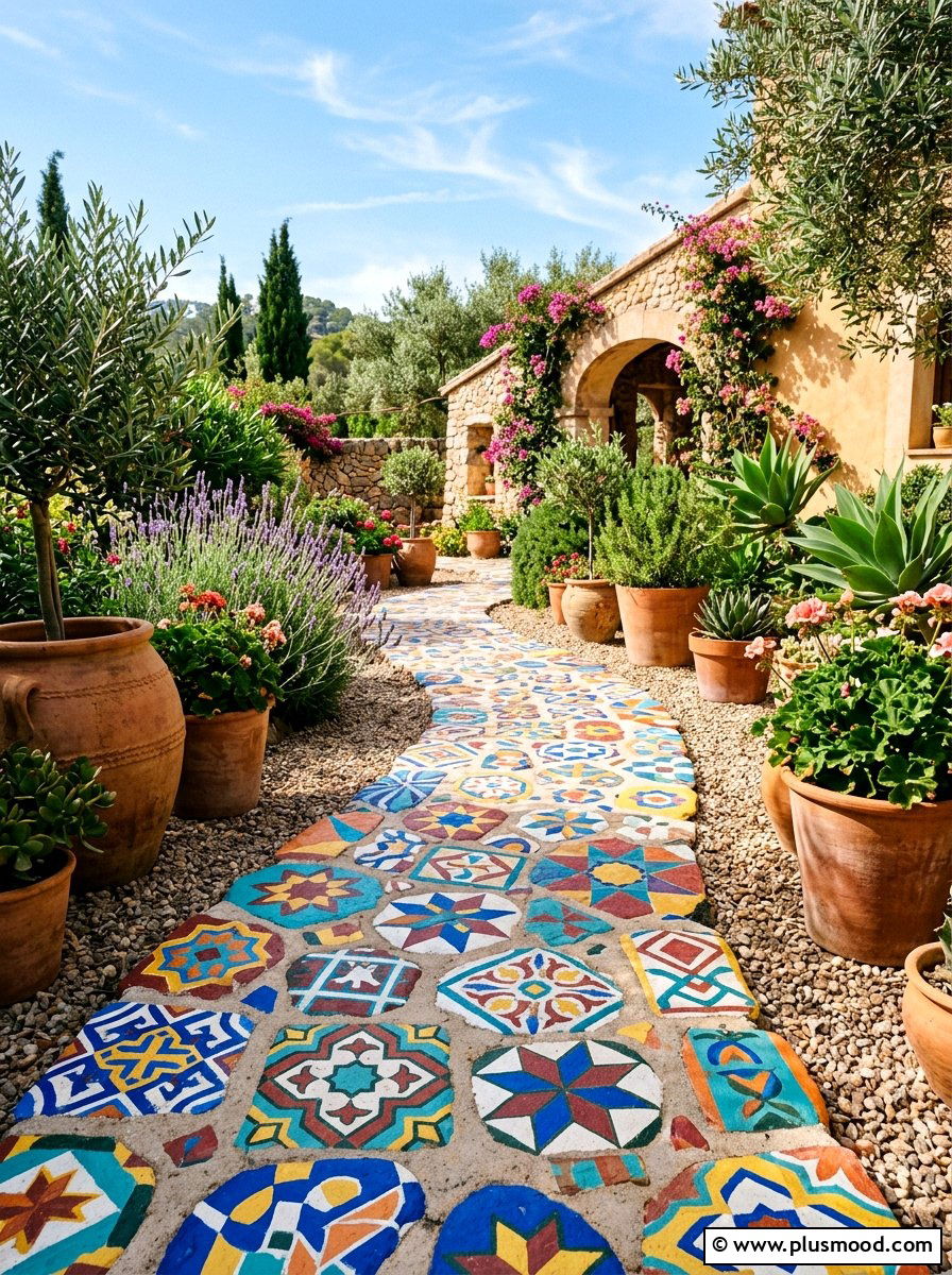 Mosaic Pattern Rocks - 25 painted rock ideas for pathway art