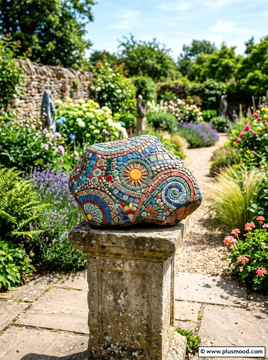 Mosaic Style Rocks - 25 painted rock ideas for garden