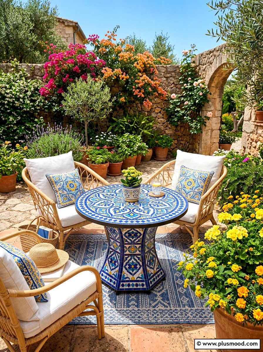Mosaic Tile Accent - 25 summer boho patio decor ideas