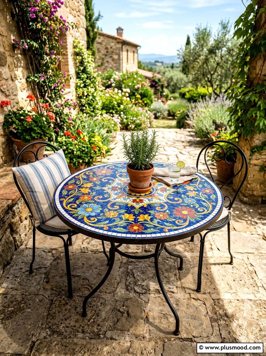 Mosaic Tile Tabletops - 25 summer Mediterranean patio ideas
