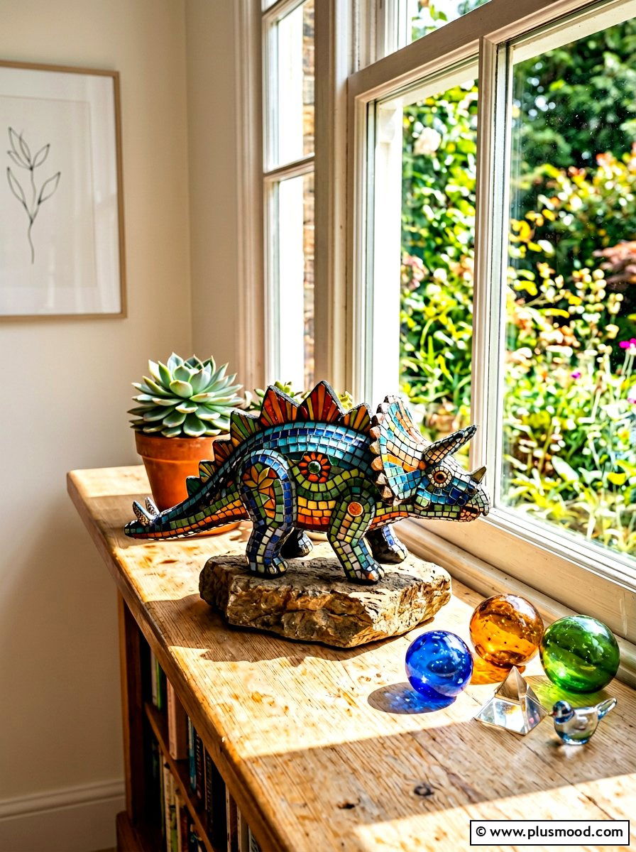 Mosaic style dinosaur scales - 25 painted rock ideas with dinosaur art