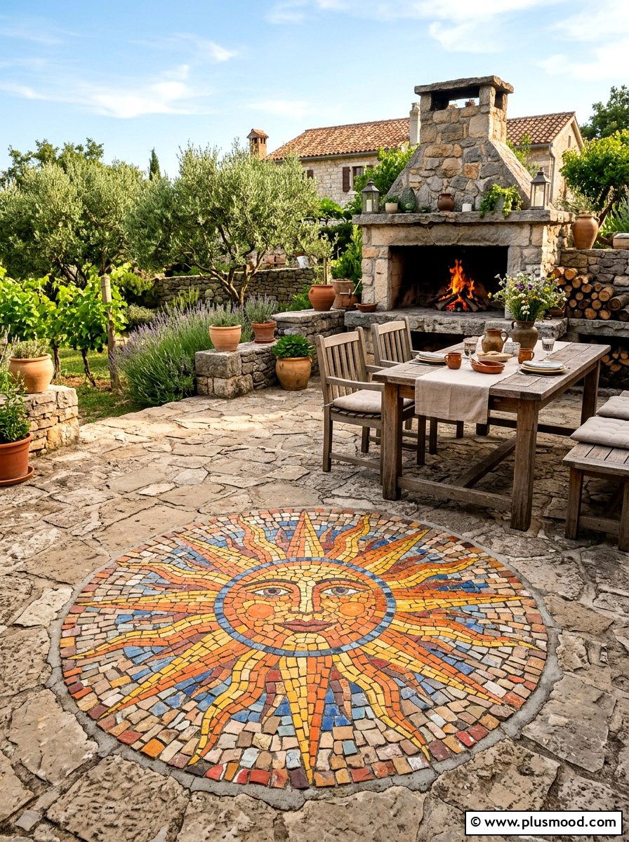 Mosaic sun texture - 25 painted rock ideas with sun design