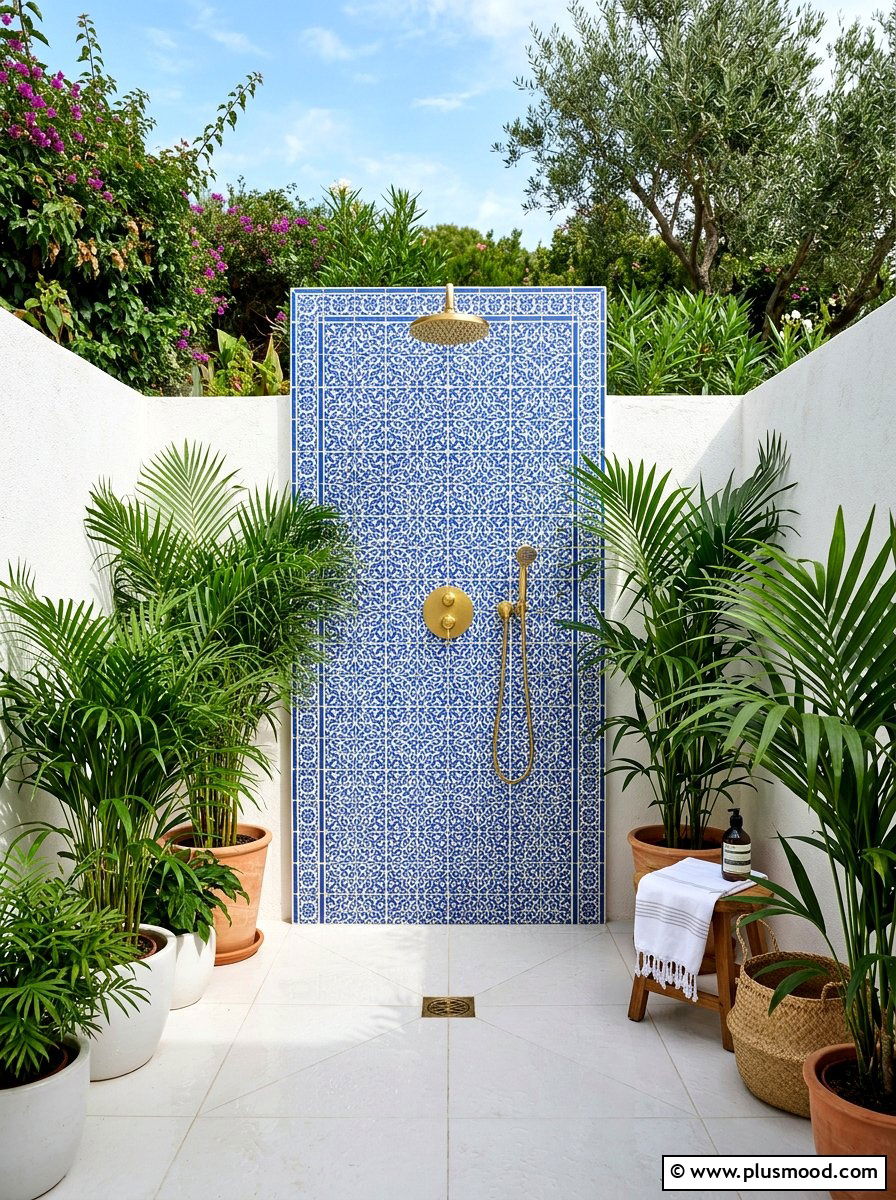 Mosaic tile outdoor shower - 25 summer outdoor shower ideas