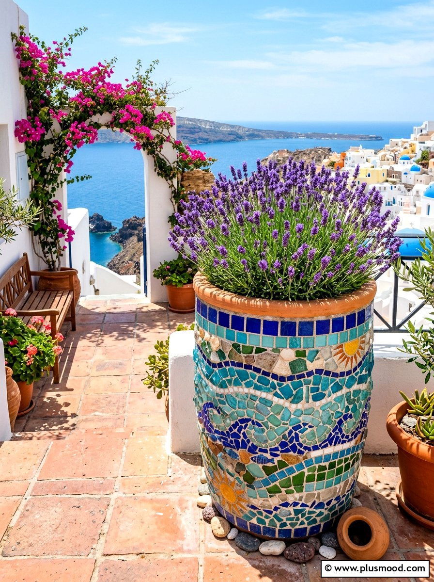 Mosaic tile planter - 25 summer coastal planter ideas