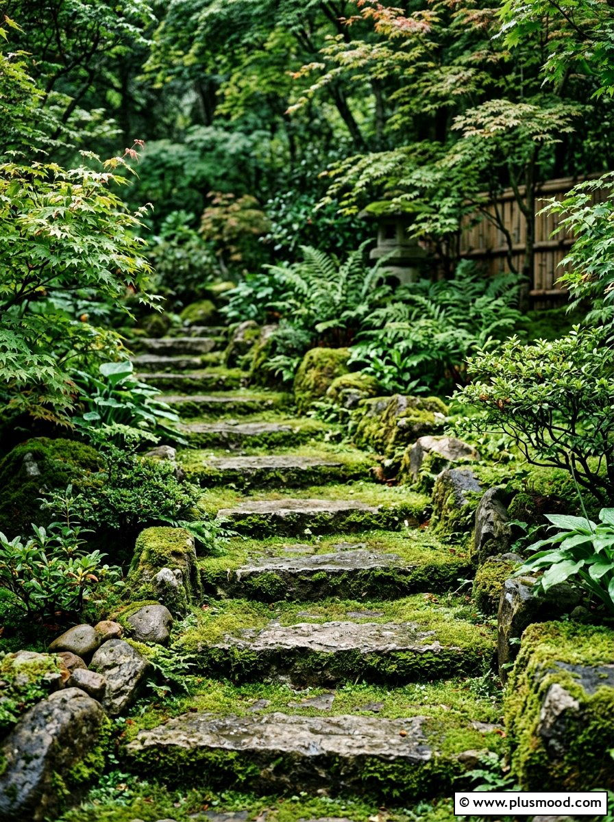Moss Between Stones - 25 small backyard ideas with stepping stones