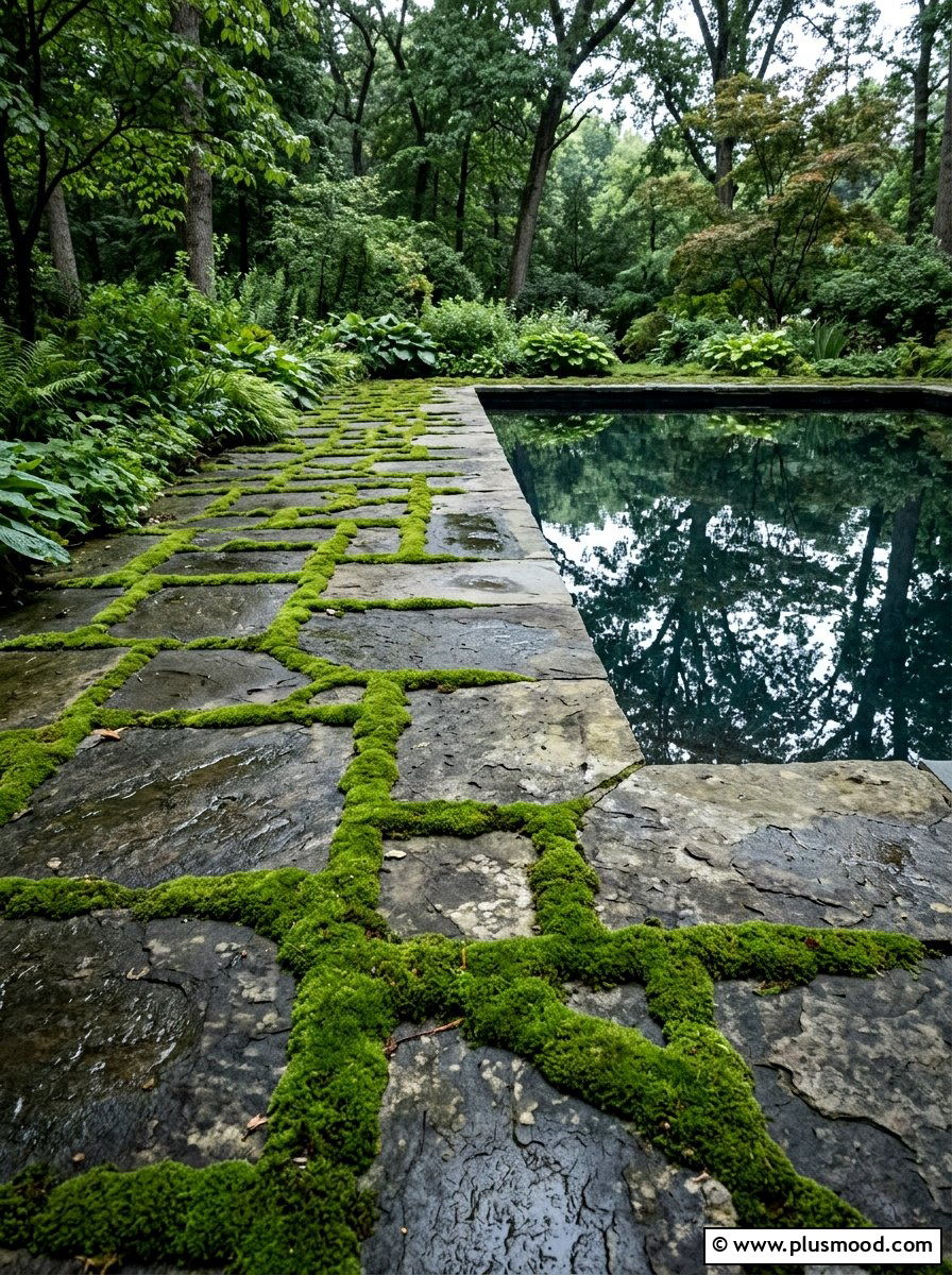 Moss Garden Between Pool Stones - 25 pool landscaping ideas for shaded backyards