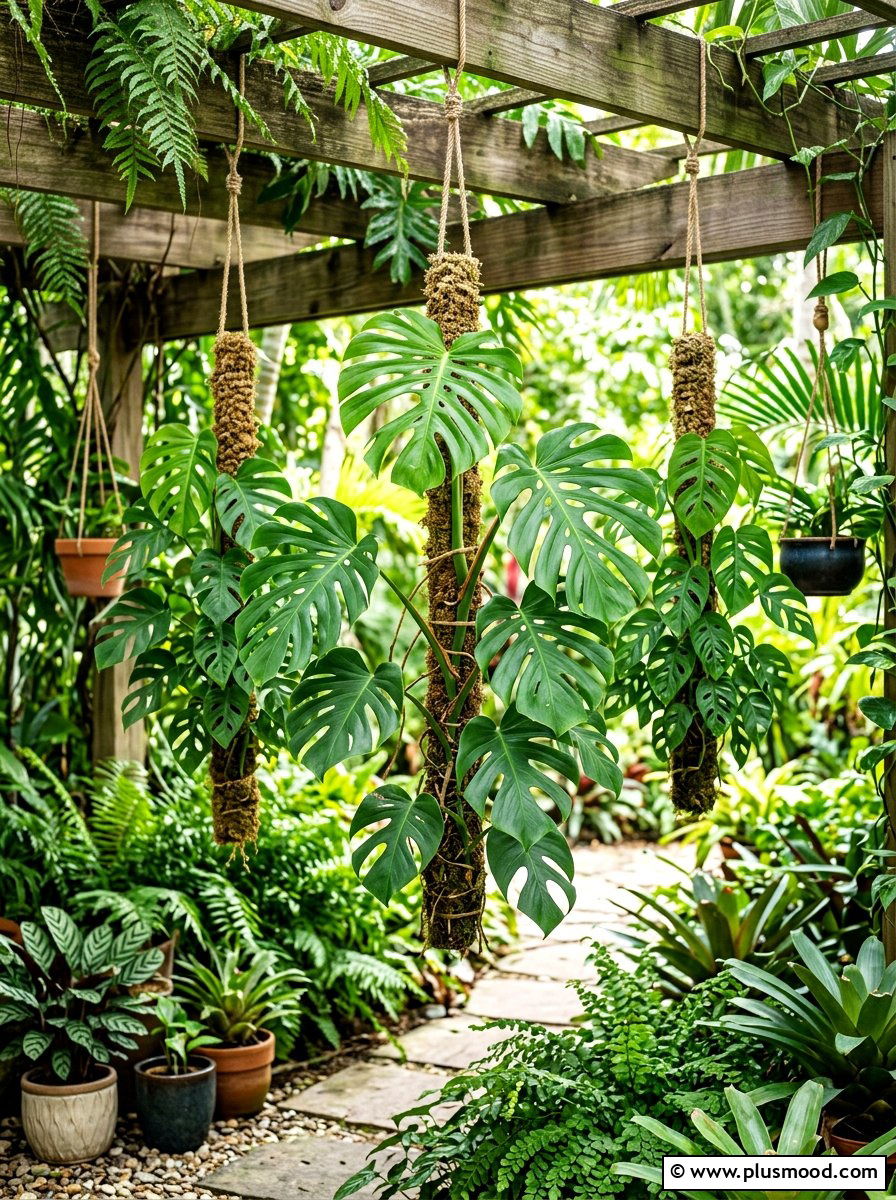 Moss pole hanging plants - 25 small backyard ideas with hanging plants