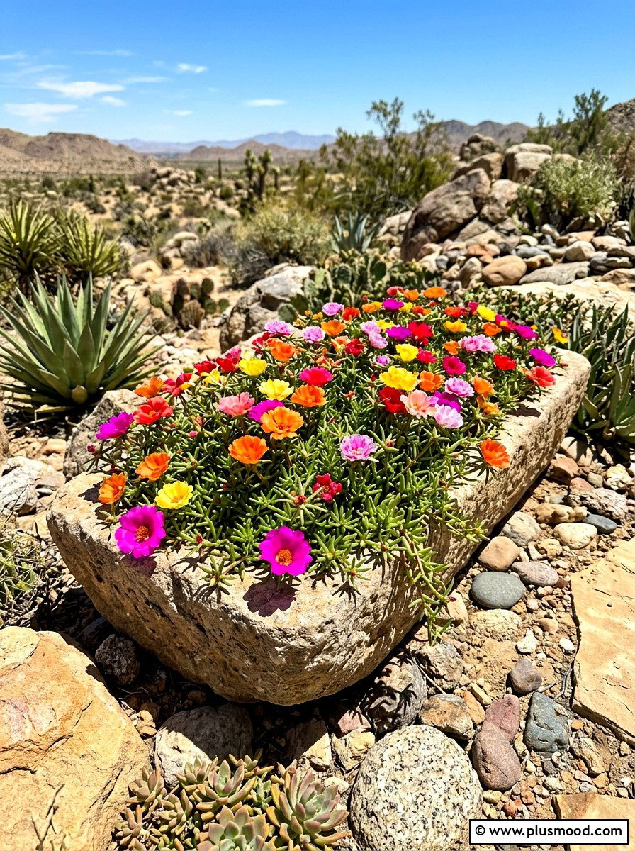 Moss rose ground planter - 25 summer planter ideas for full sun