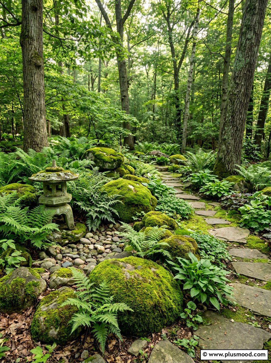 Mossy Rock Shade Garden - 25 small backyard ideas with rock garden