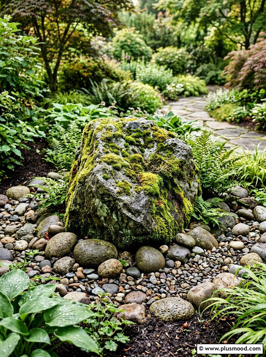 Mossy Stone Garden Rock - 25 painted rock ideas with nature prints