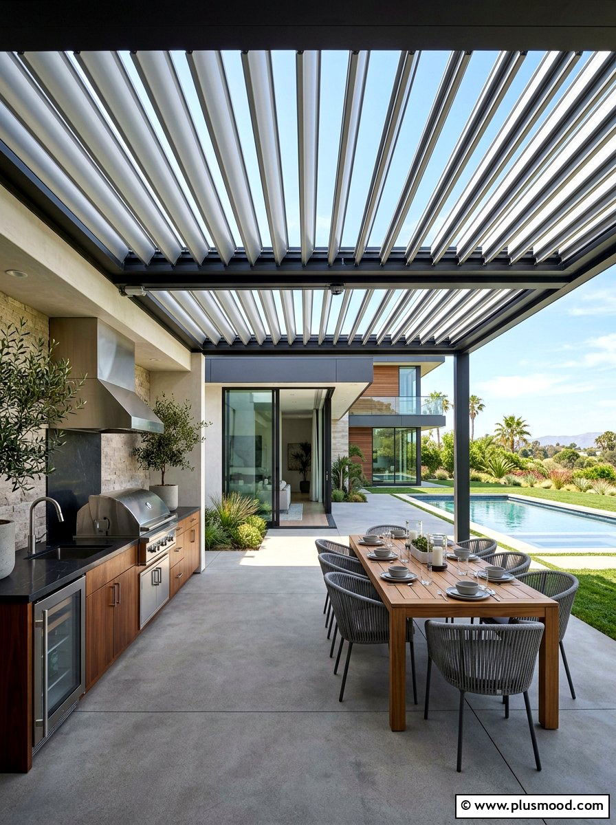Motorized Louvered Roof - 25 small backyard ideas with shade