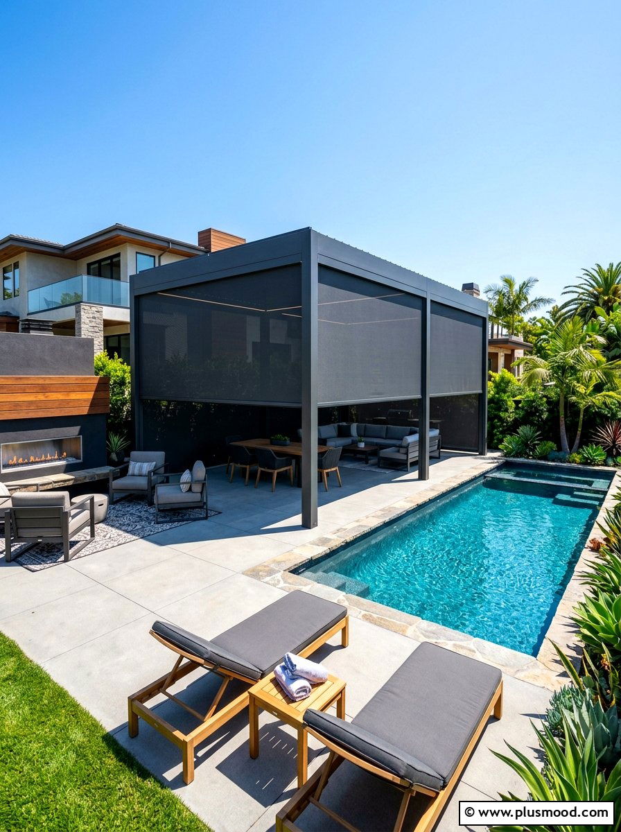 Motorized outdoor privacy shades - 25 summer pool privacy ideas