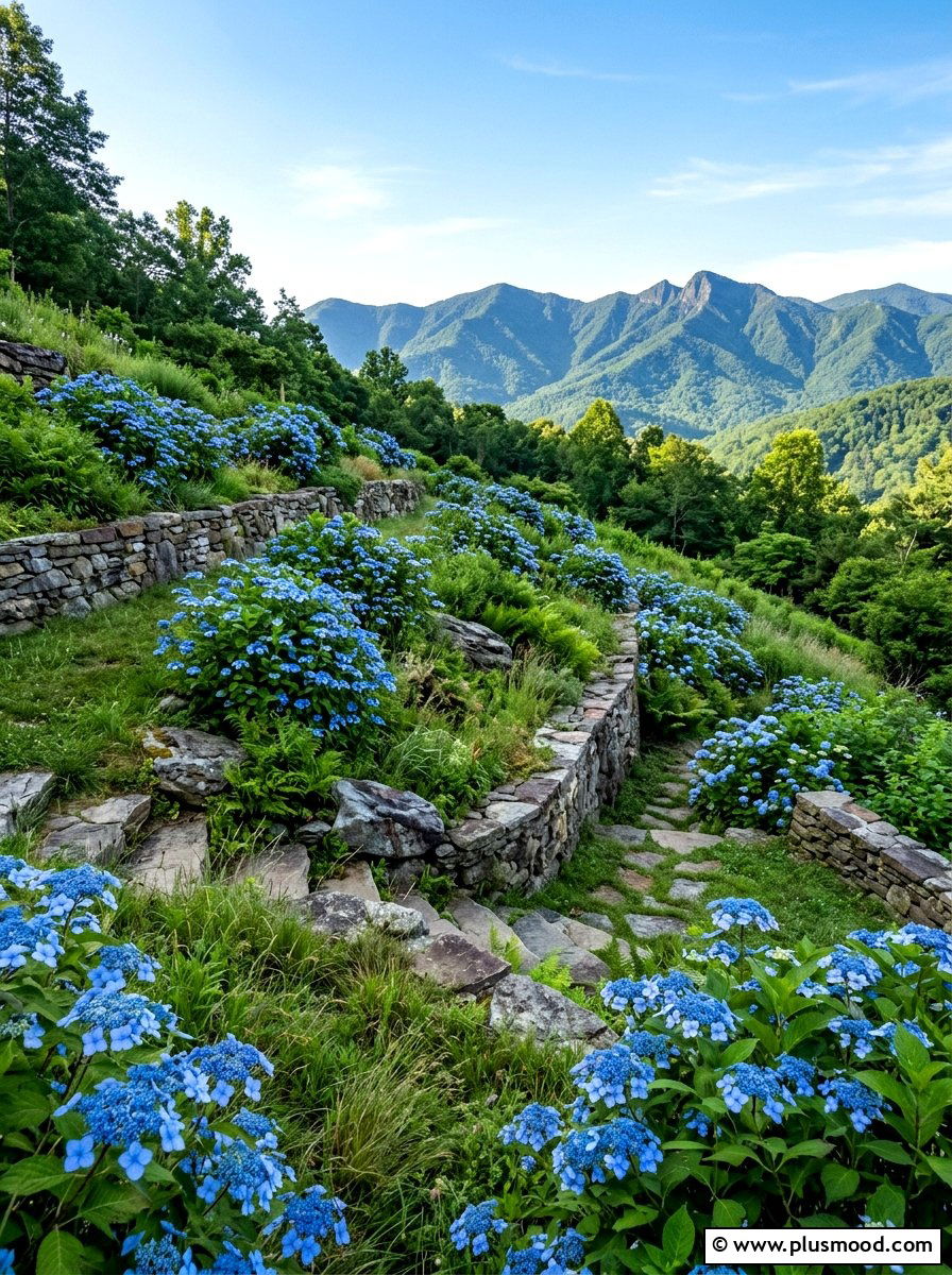 Mountain Hydrangea Sloped Garden - 25 summer hydrangea garden ideas