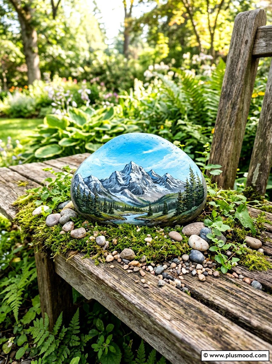 Mountain Range Painting - 25 painted rock ideas with landscapes