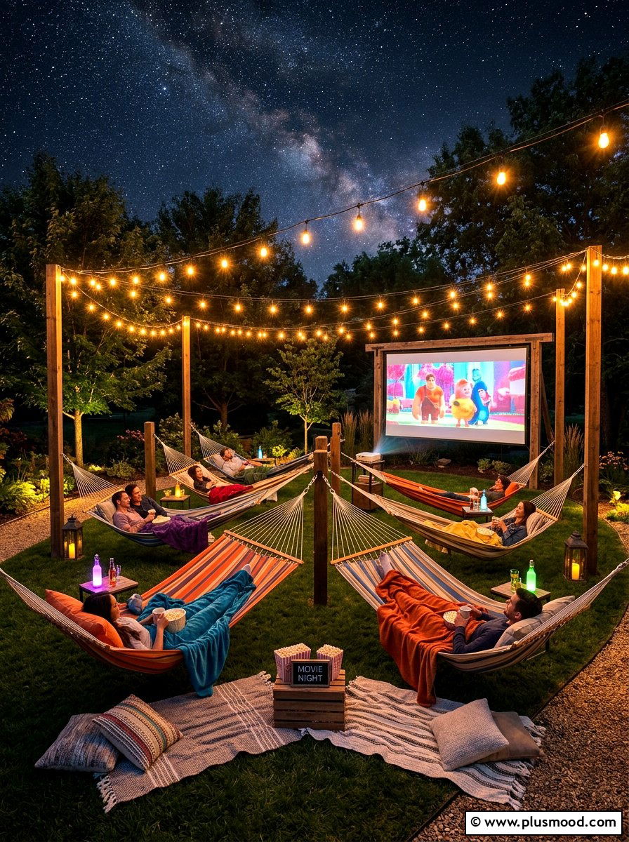 Movie Night Hammock - 25 summer backyard hammock ideas