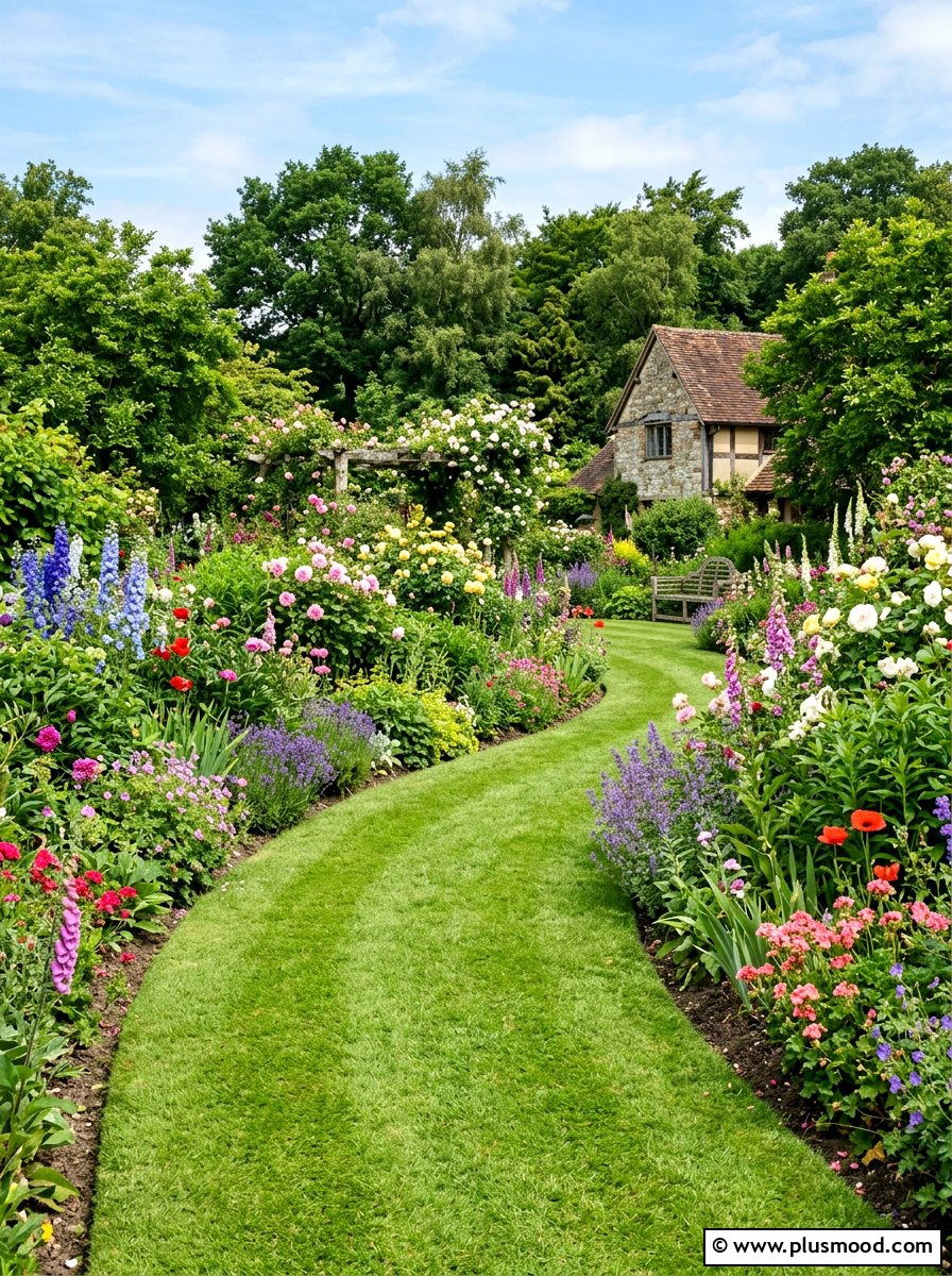 Mown Grass Path - 25 small backyard ideas with curved path