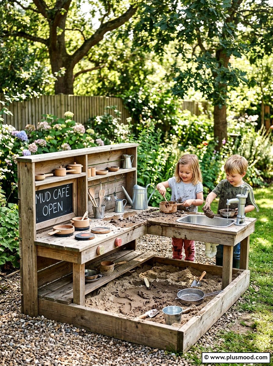 Mud Kitchen Sandbox - 25 small backyard ideas with sandbox
