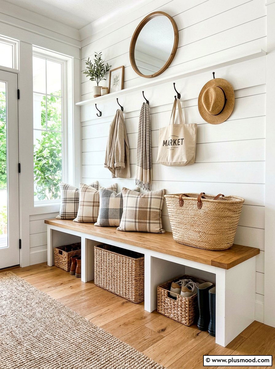 Mudroom Bench Textiles - 25 summer transition decor ideas