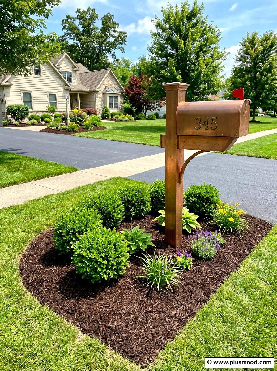 Mulch bed around mailbox - 25 summer mailbox landscaping ideas