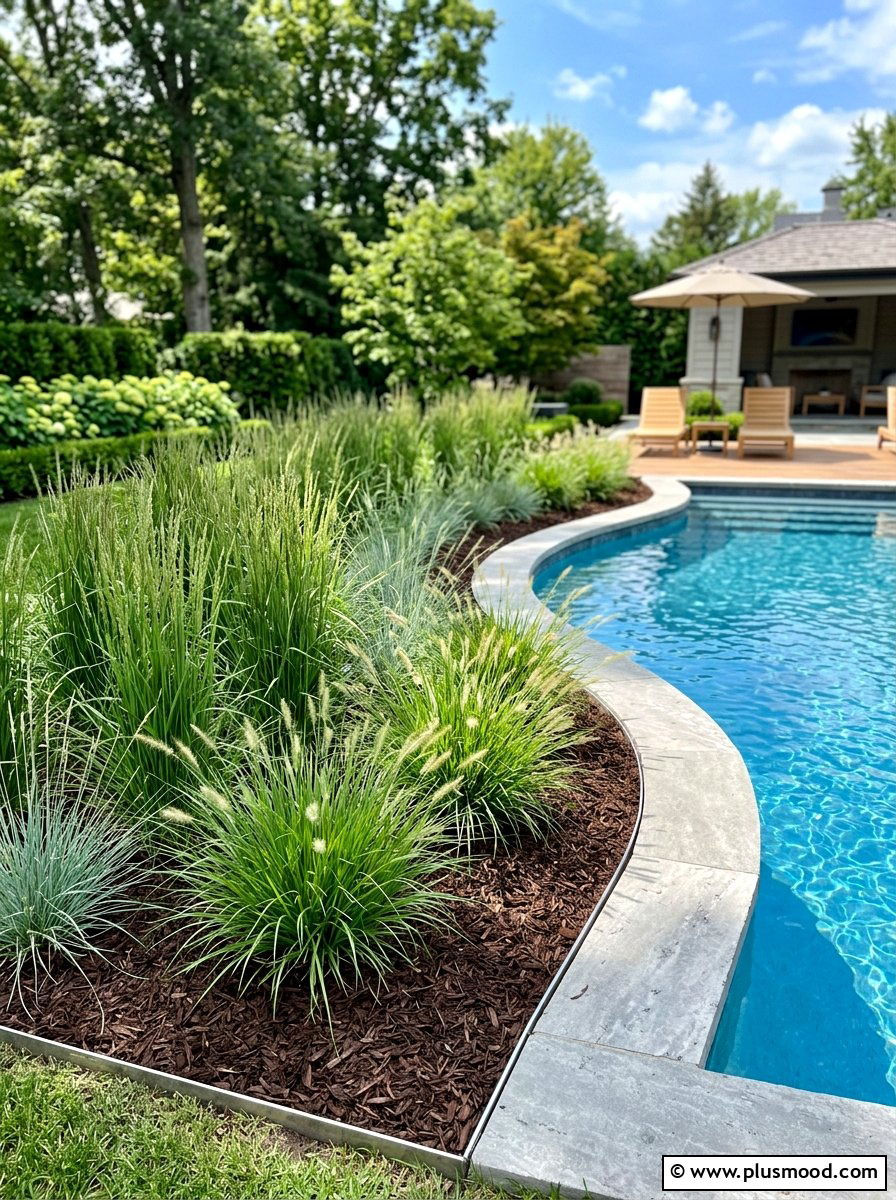 Mulch pool border - 25 pool landscaping ideas on a budget