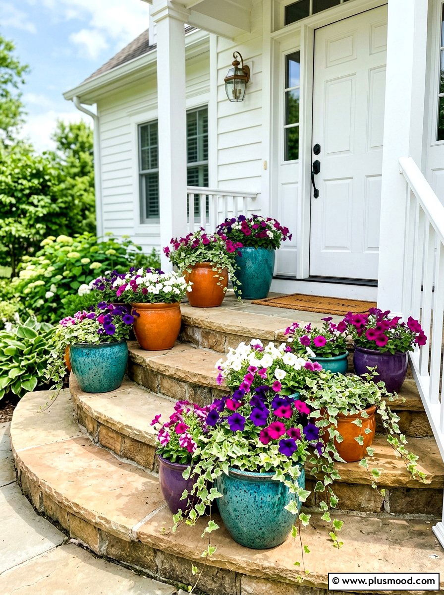 Multi Color Flower Pots - 25 summer colorful front porch ideas