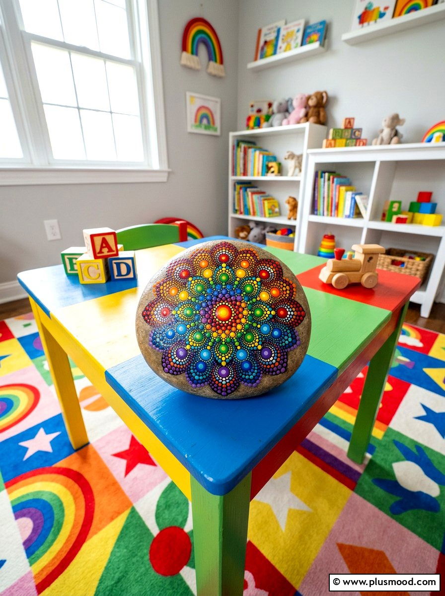 Multi Color Mandala - 25 painted rock ideas with mandala