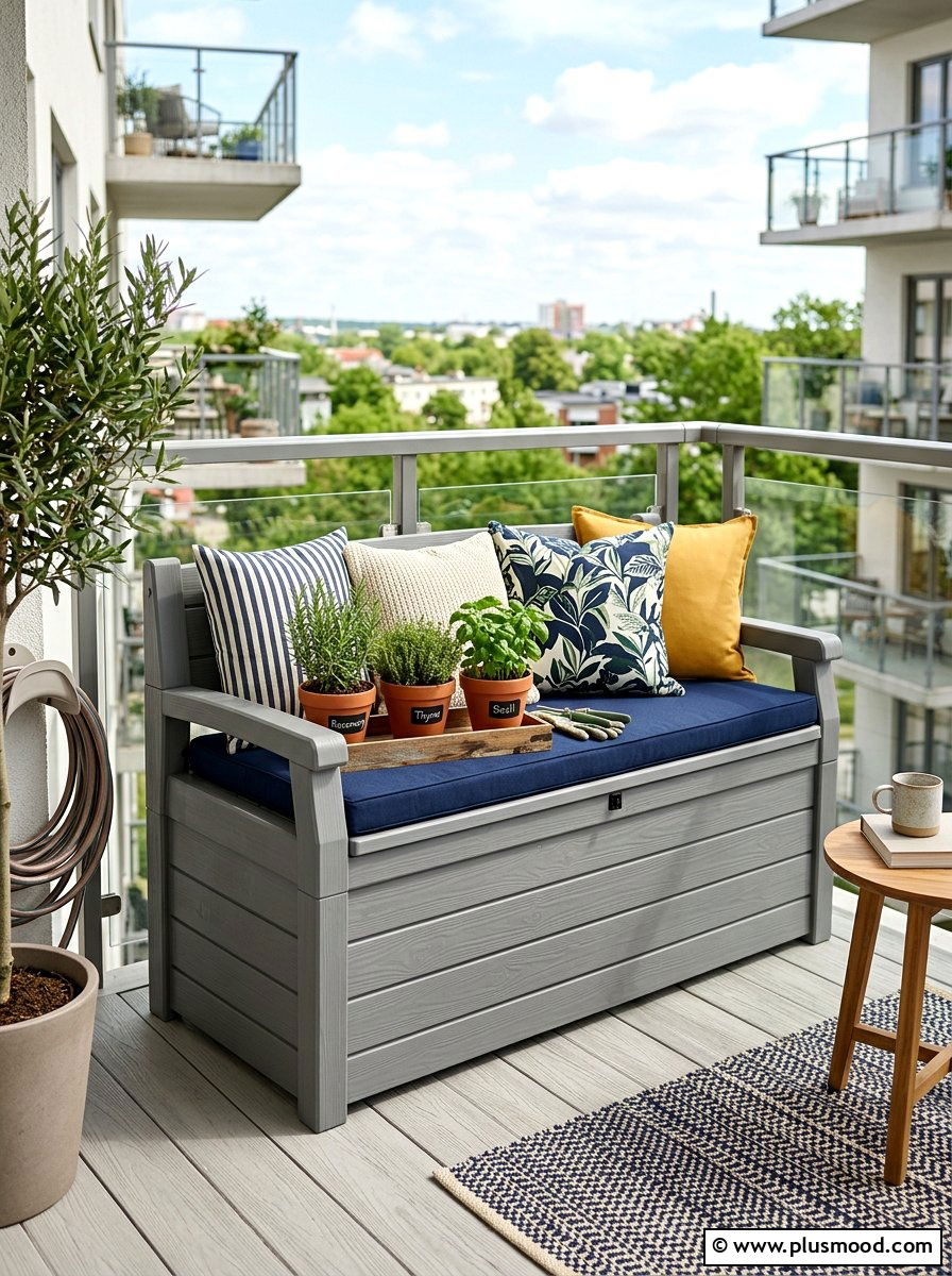 Multi Functional Storage Bench - 25 summer balcony seating ideas