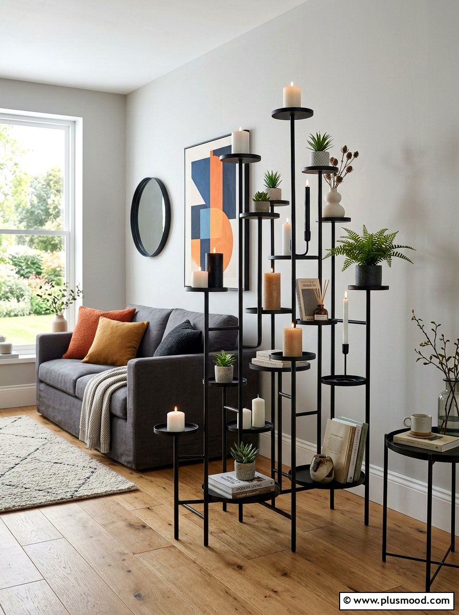 Multi Level Black Metal Stand - 25 summer candles decor ideas for living room