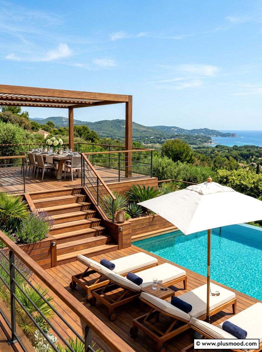 Multi Level Deck - 25 pool landscaping ideas for sloped yards