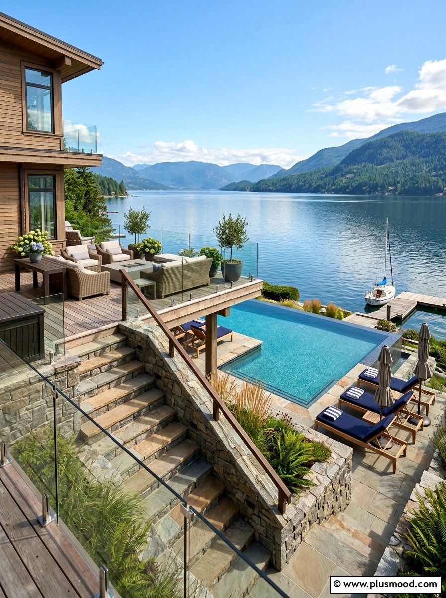 Multi Level Lakefront Pool Deck - 25 pool landscaping ideas for lakefront homes