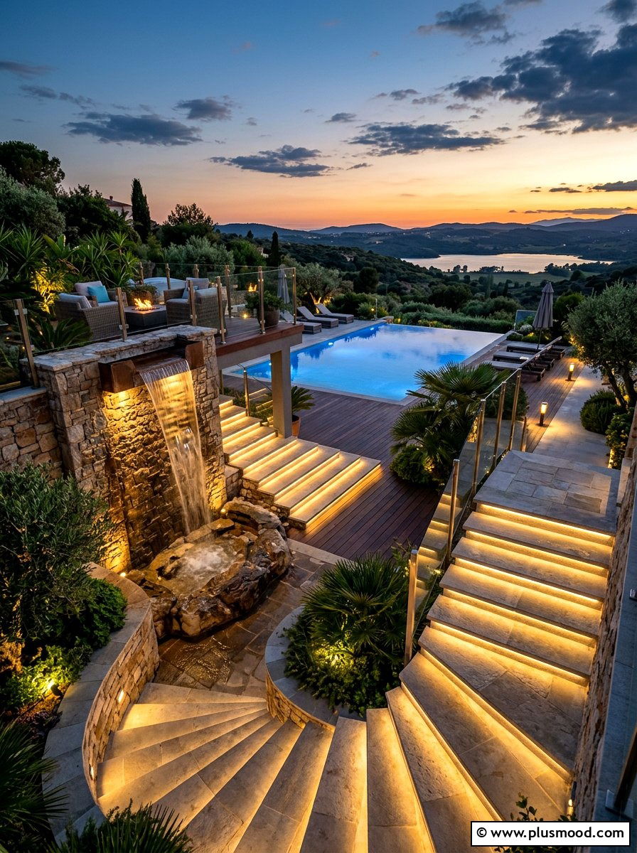 Multi Level Pool Deck With Waterfall Shower - 25 pool landscaping ideas with outdoor shower