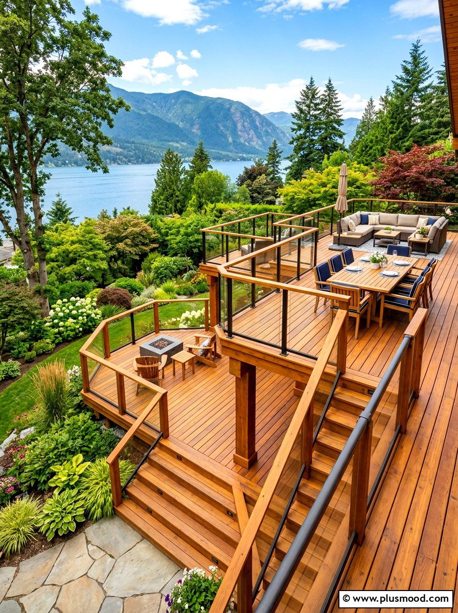 Multi Level Wood Deck - 25 summer landscape makeover ideas