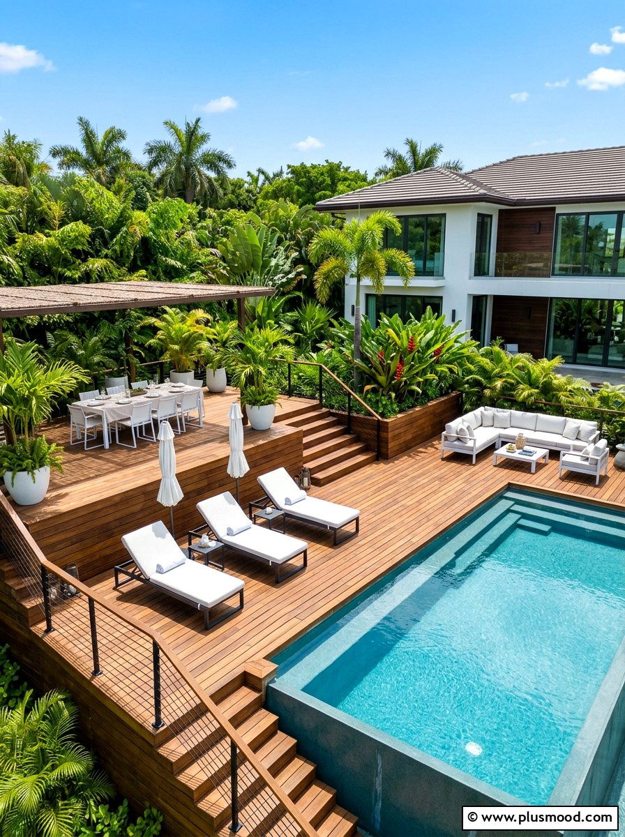 Multi Level Wood Pool Deck - 25 summer deck around pool ideas