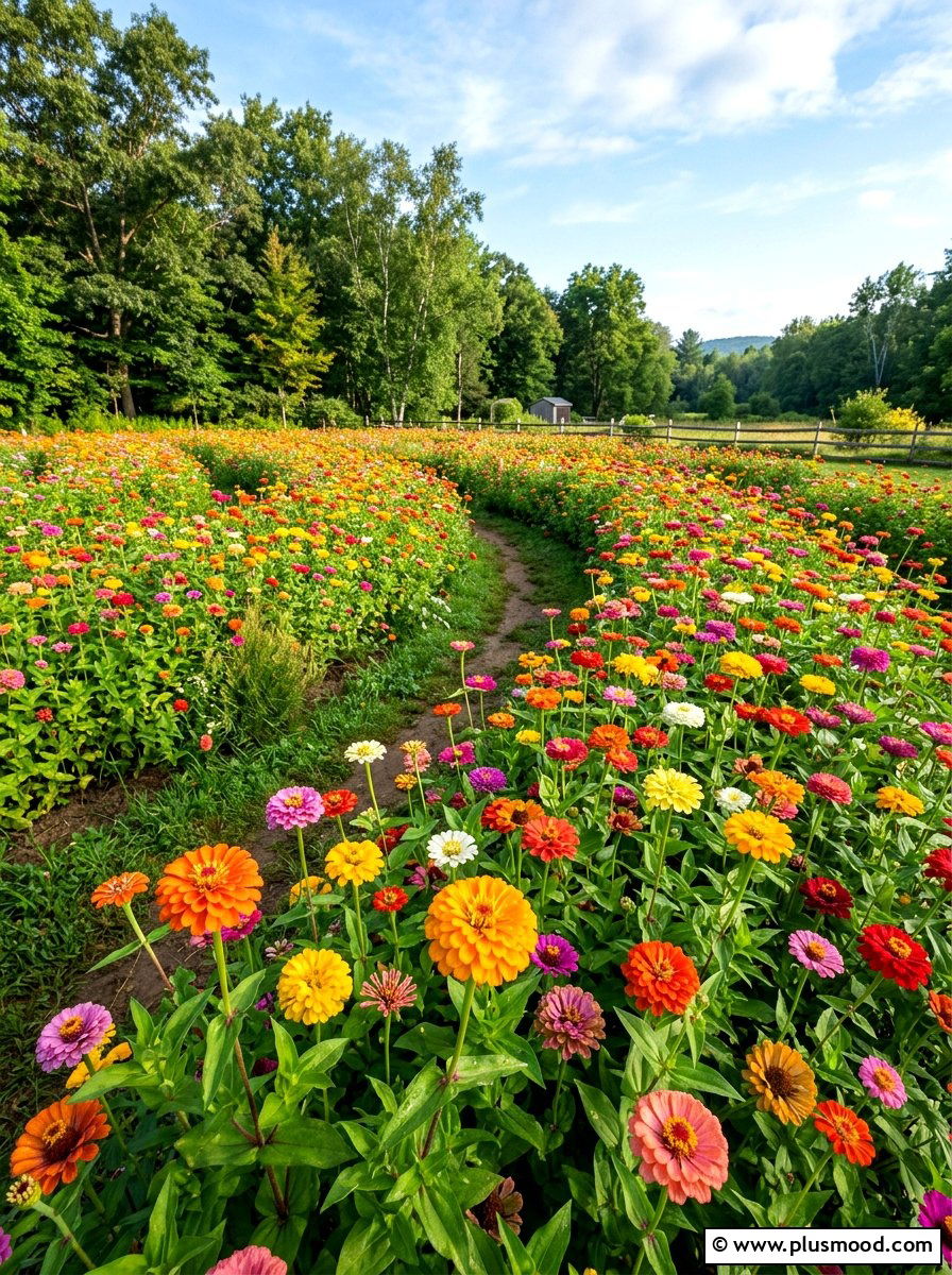 Multi colored zinnia meadow - 25 summer zinnia garden ideas