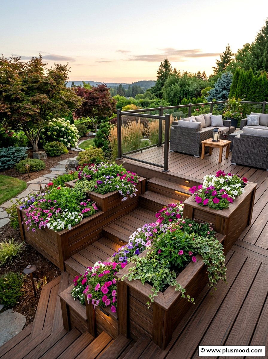 Multi level Deck Planter - 25 small backyard ideas with raised beds