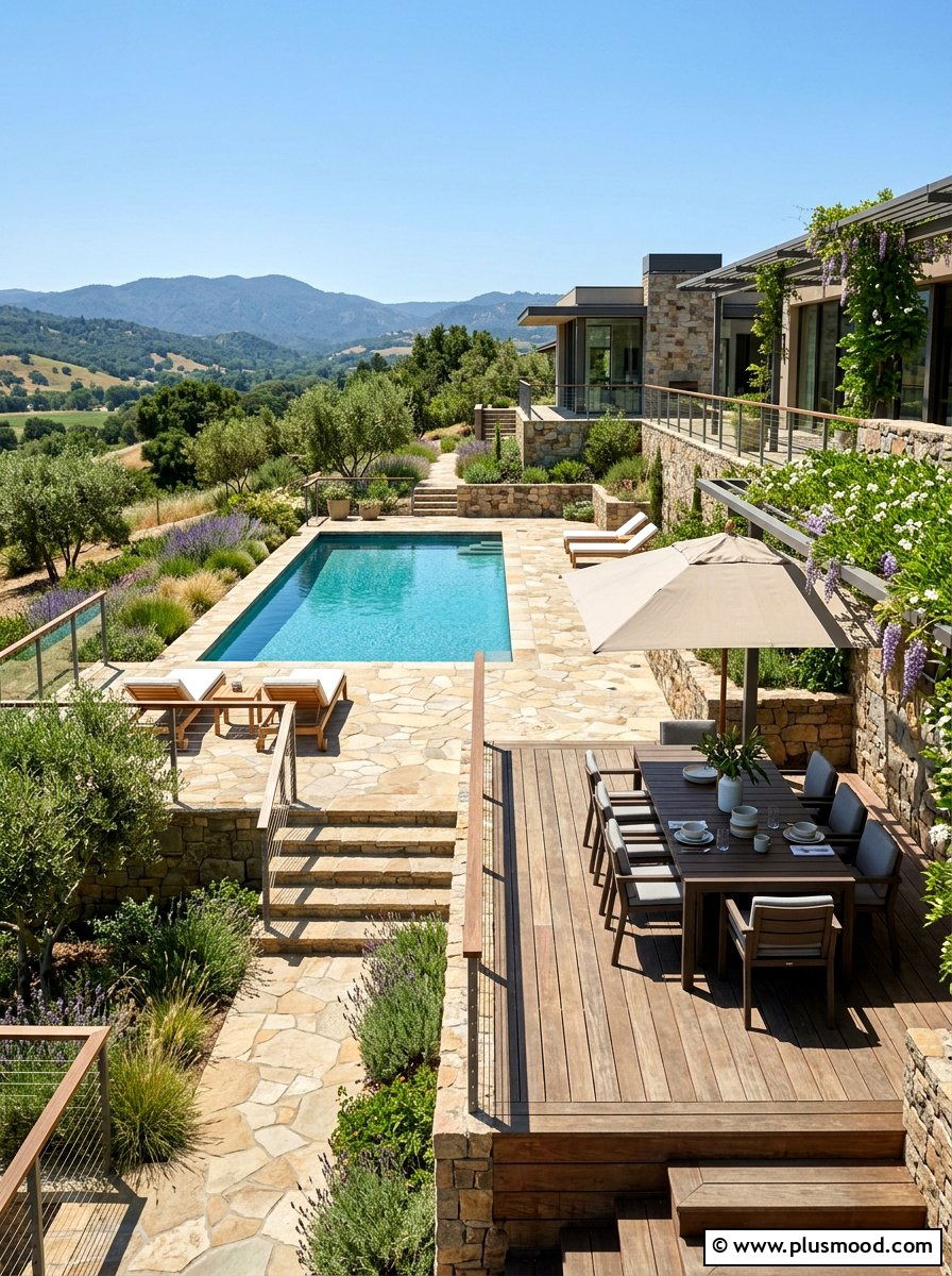 Multi level patio terrace - 25 pool landscaping ideas for small spaces