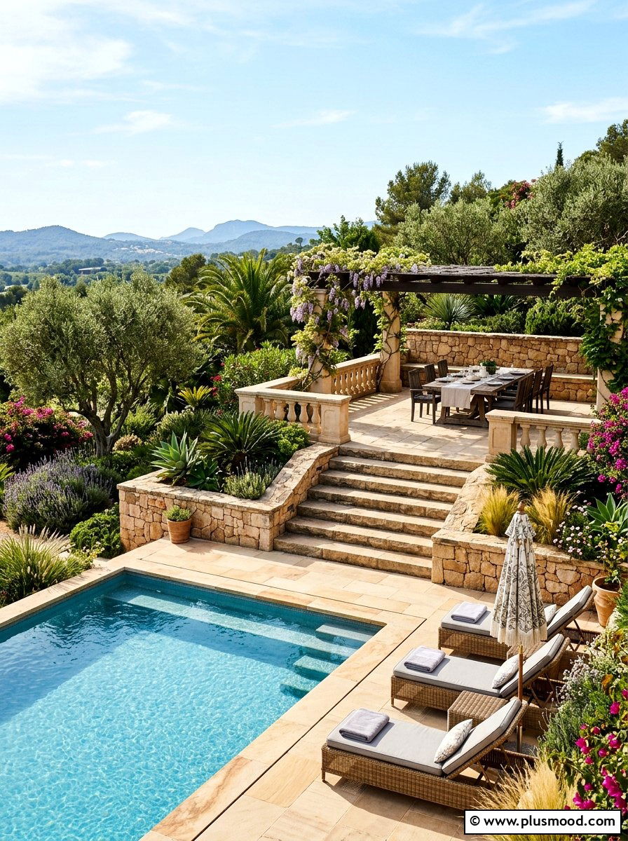 Multi level sandstone pool patio - 25 pool landscaping ideas with sandstone