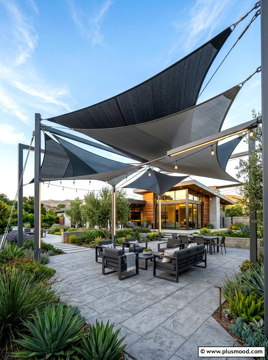 Multi panel shade sail - 25 summer patio shade ideas