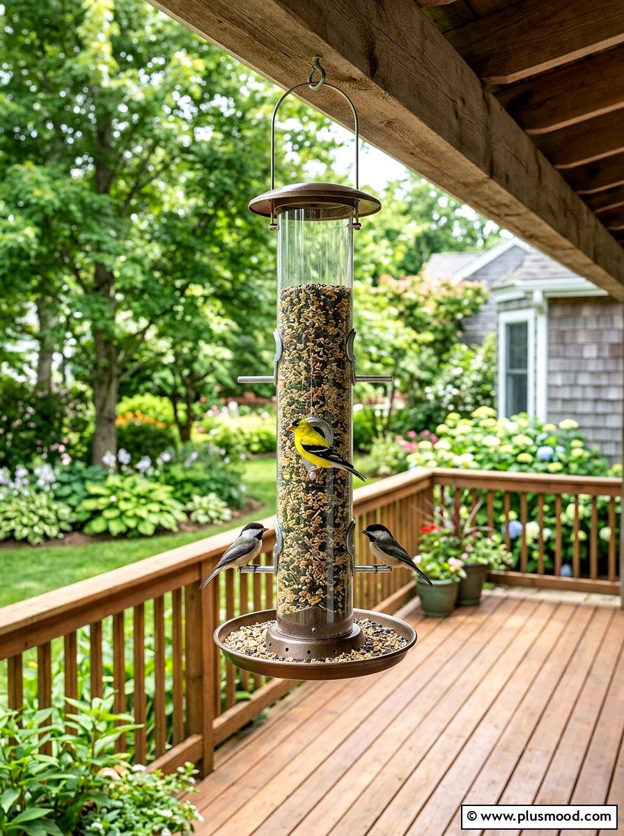 Multi port bird feeder tube - 25 small backyard ideas with bird feeders