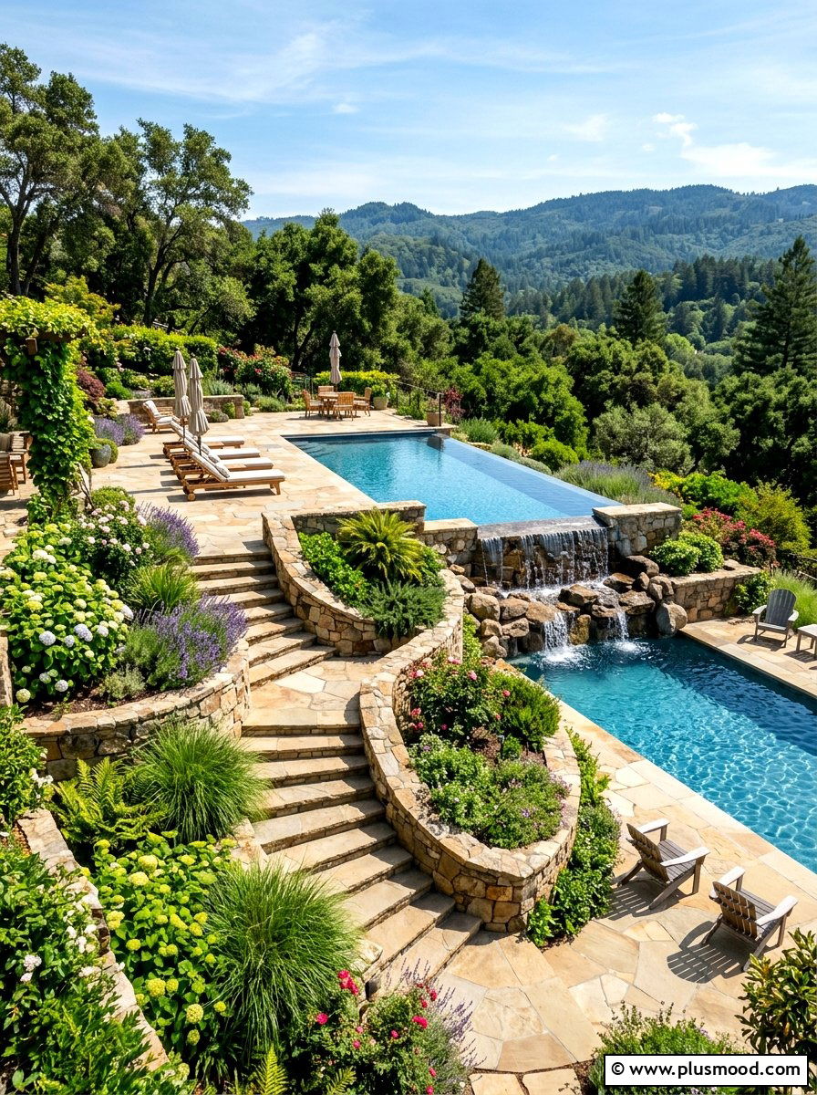 Multilevel Flagstone Pool Landscape - 25 pool landscaping ideas with flagstone