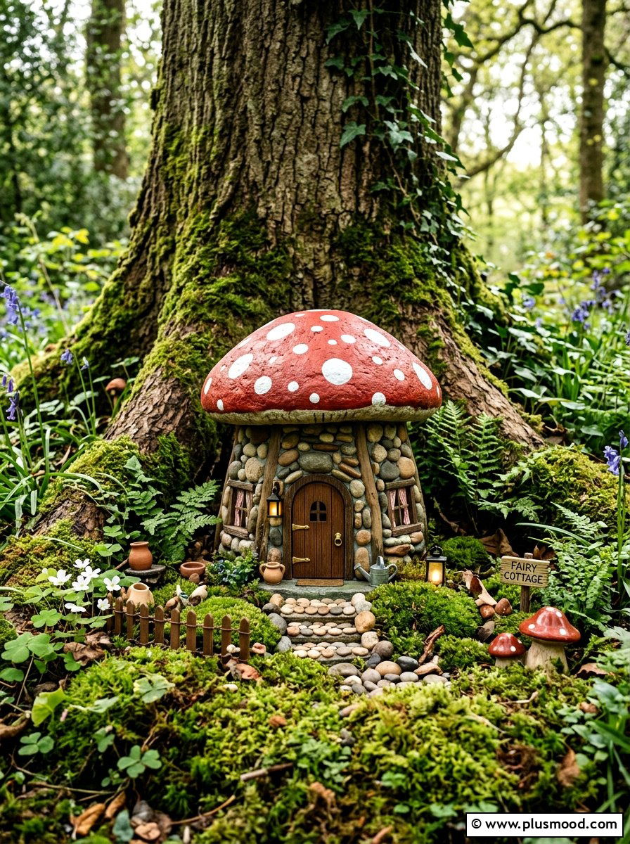 Mushroom house rocks - 25 painted rock ideas with acrylic paint