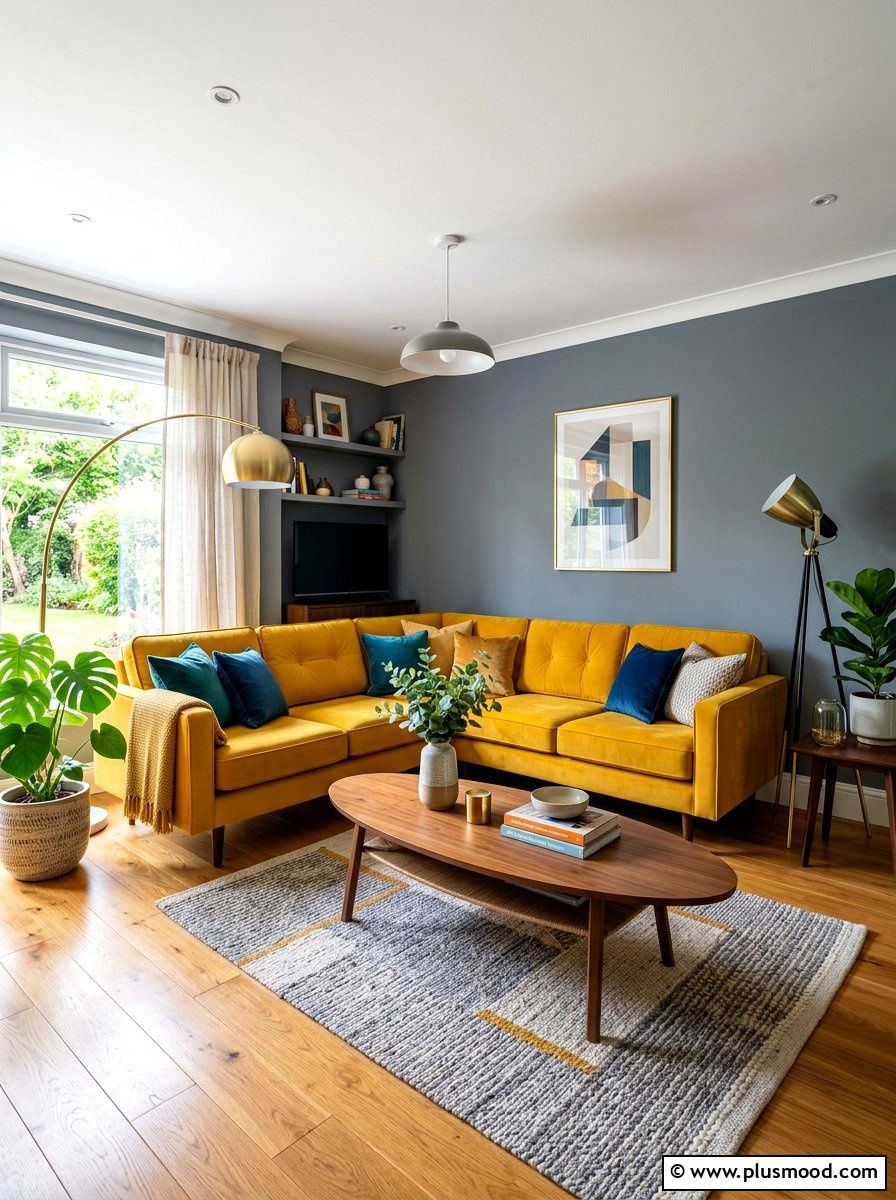 Mustard yellow sectional sofa - 25 yellow summer living room ideas