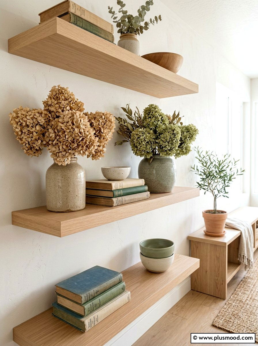 Muted Hydrangea Shelf - 25 late summer hydrangea decor ideas