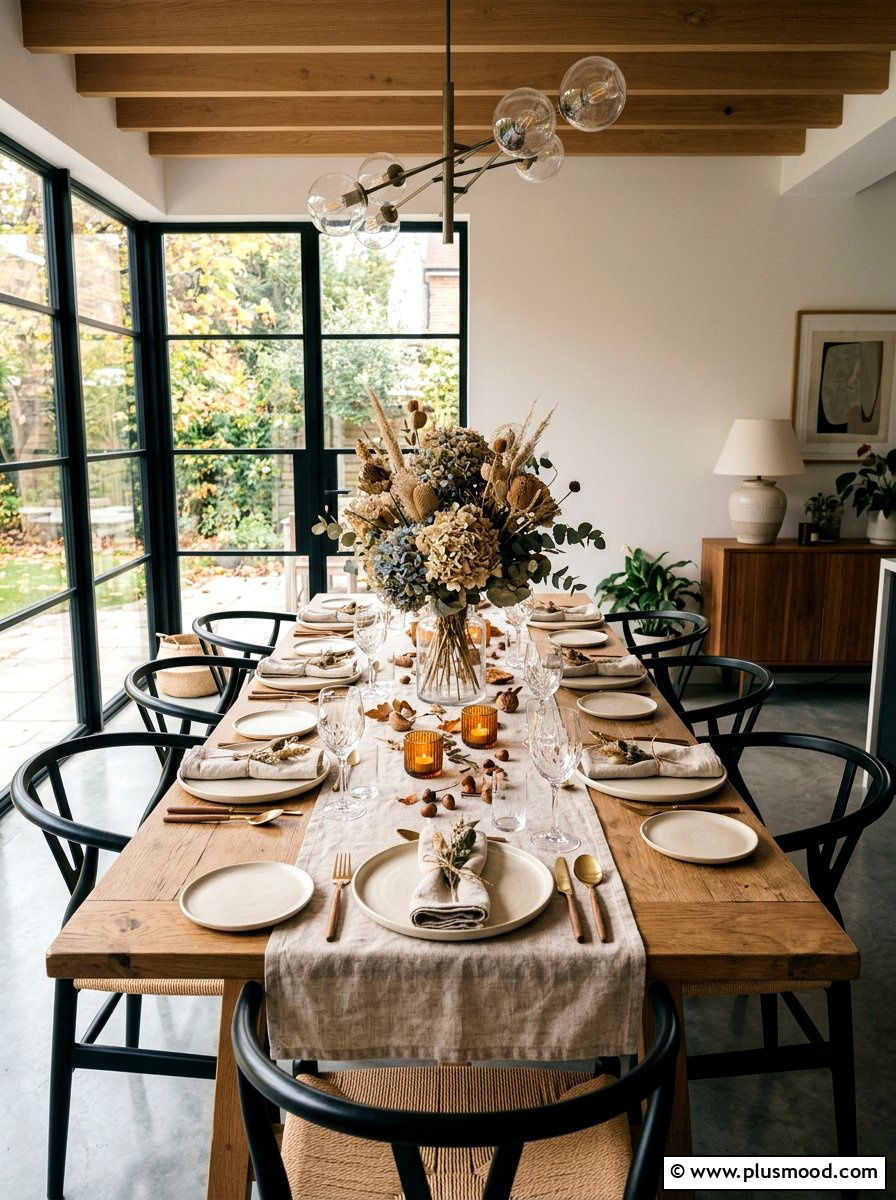 Muted seasonal dining tablescape - 25 summer to fall transition decor ideas