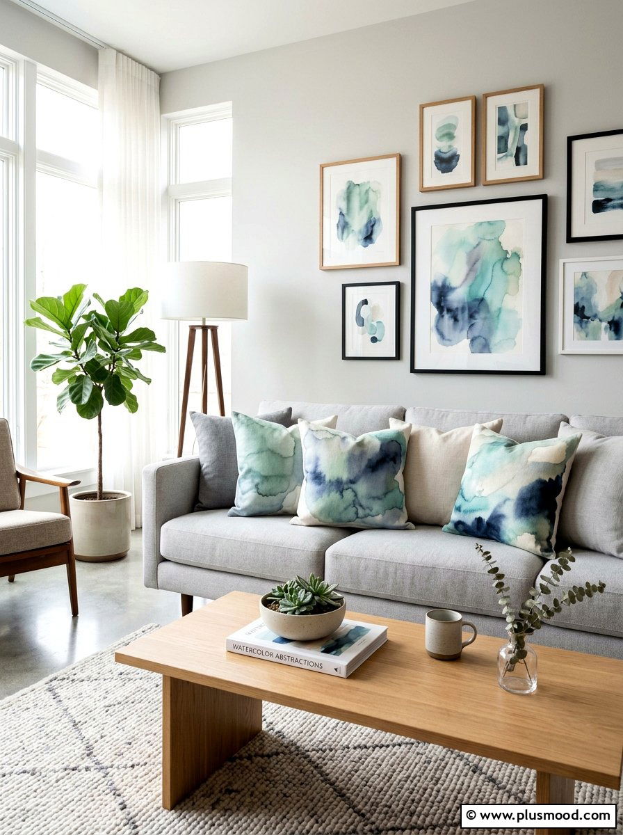Muted watercolor abstract pillows - 25 summer throw pillow ideas for living room