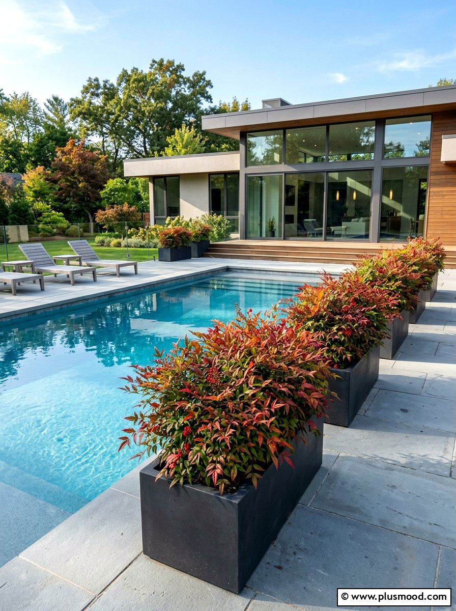 Nandina heavenly bamboo pool - 25 pool landscaping ideas with shrubs