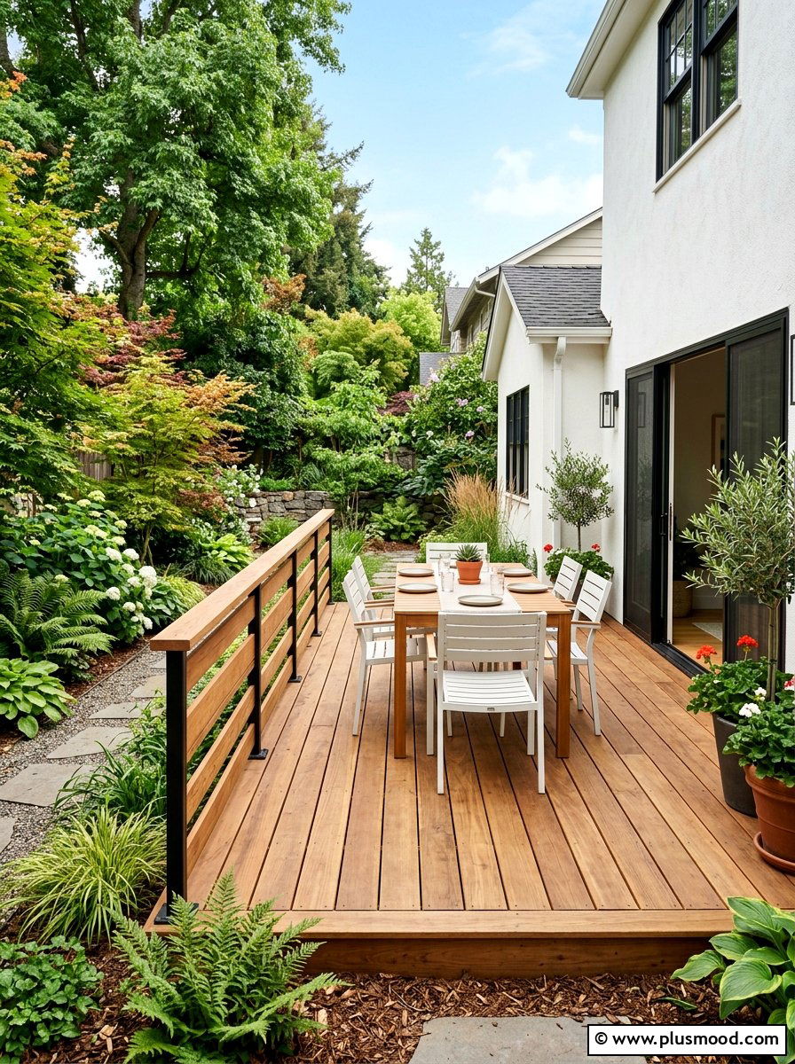 Narrow Backyard Wood Deck - 25 small backyard ideas with dining area